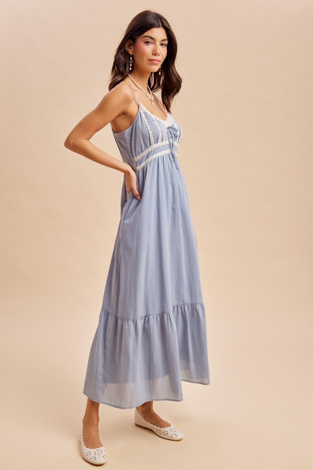 Blue Lace Accent Maxi Dress