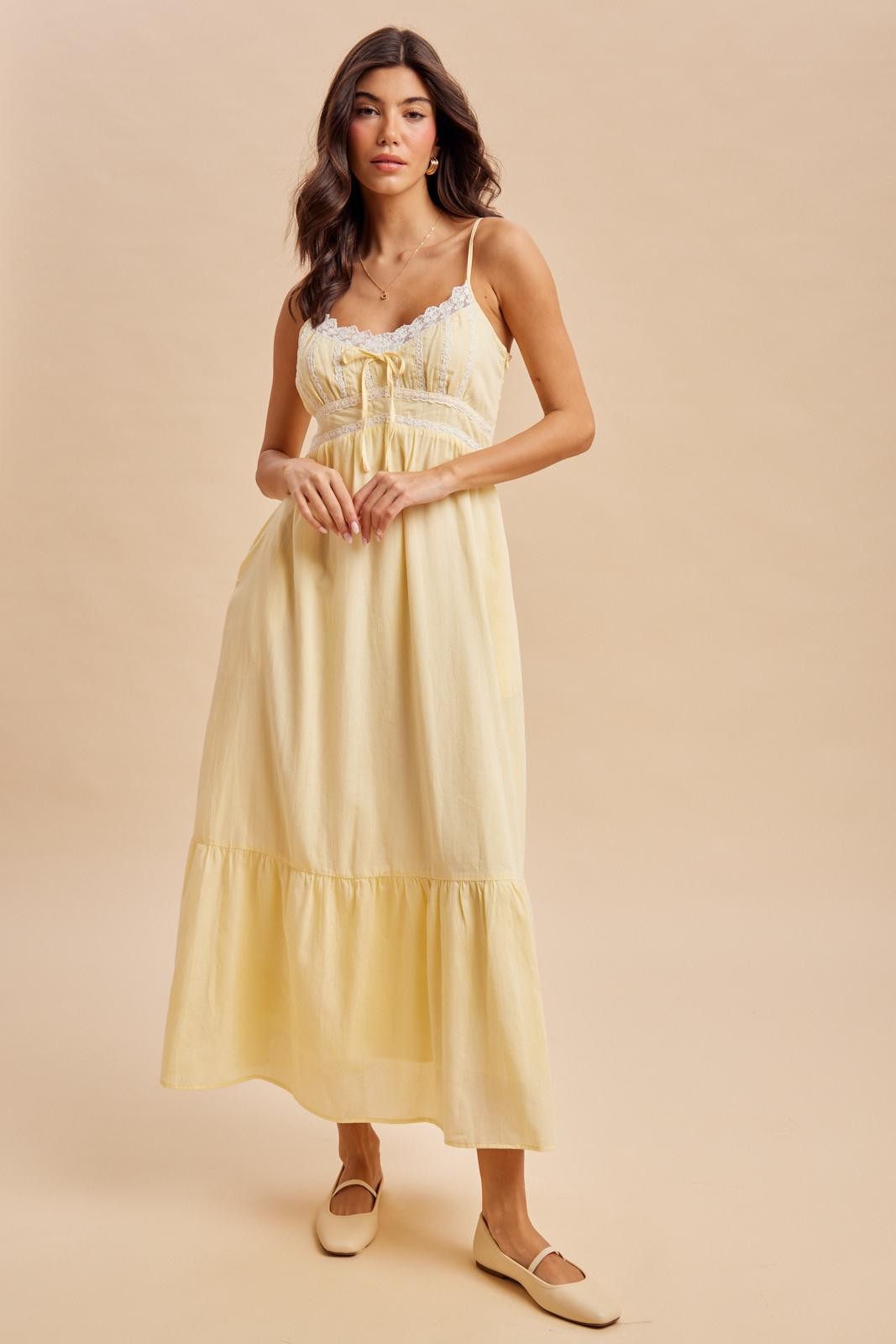 Lemon Lace Accent Maxi Dress