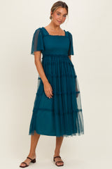 Teal Ruffled Mesh Maternity Maxi Dress