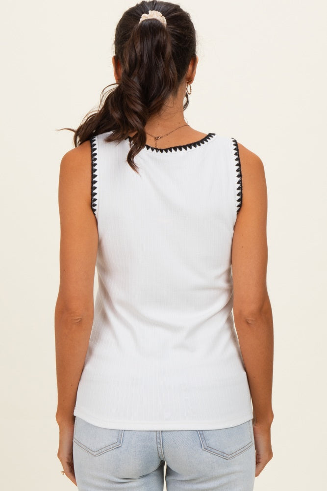 White Stitch Detail Sleeveless Top