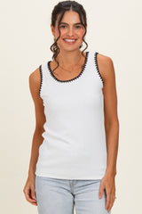 White Stitch Detail Sleeveless Top