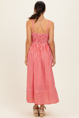 Red Striped Smocked Midi Dress