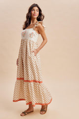 Coral Floral Embroidered Maxi Dress