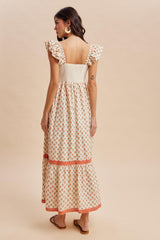 Coral Floral Embroidered Maxi Dress