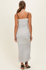 Off White Textured Stripe Beaded Strap Maxi Dress