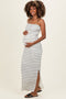 Off White Textured Stripe Beaded Strap Maternity Maxi Dress