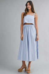 Blue Striped Crop Tank Midi Skirt Set
