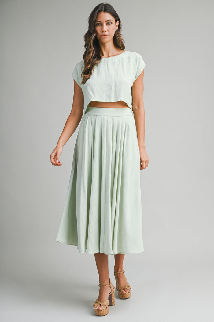 Sage Crop Top Midi Skirt Maternity Set