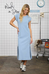 Light Blue Side Slit Maternity Midi T-Shirt Dress