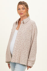 Oatmeal Floral Textured Knit Maternity Shirt Jacket