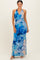 Blue Floral Halter Mesh Maxi Dress