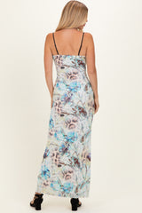 Light Blue Floral Lace Mesh Maxi Dress