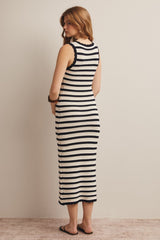 Navy Striped Crochet Knit Midi Dress
