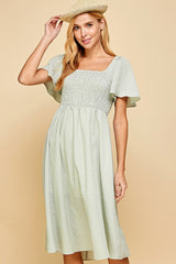 Light Sage Gingham Smocked Midi Dress