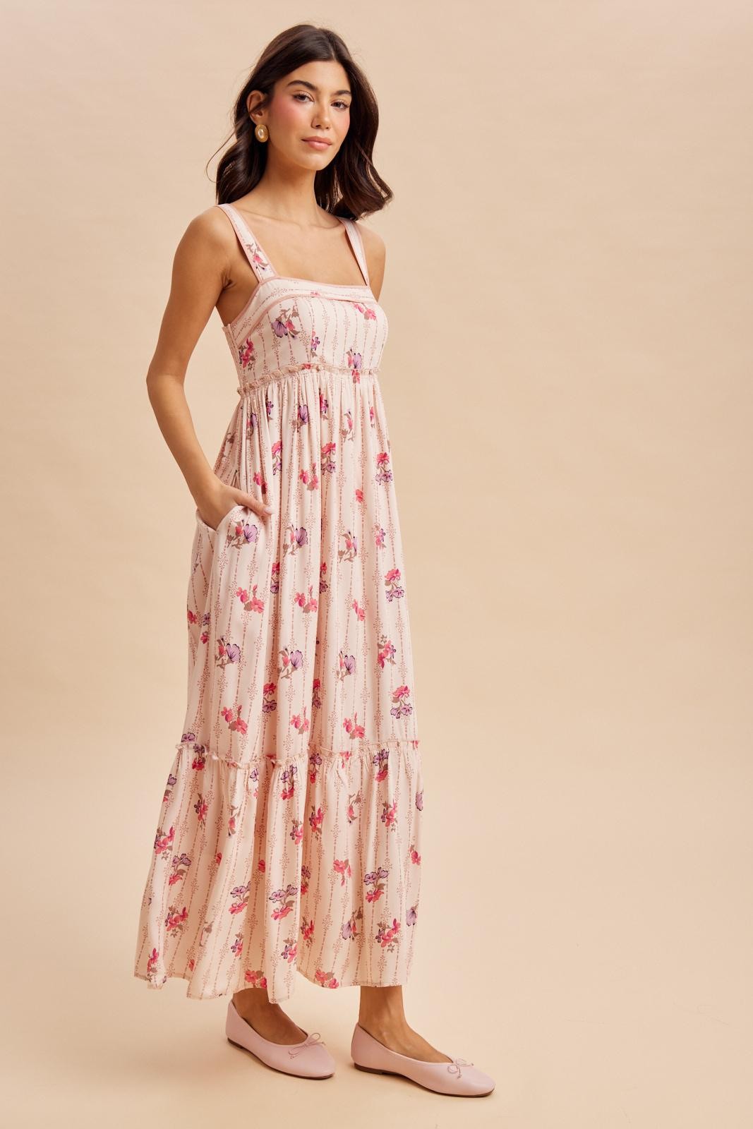 Peach Multi Floral Sleeveless Maxi Dress