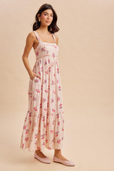Peach Multi Floral Sleeveless Maxi Dress