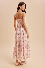 Peach Multi Floral Sleeveless Maxi Dress