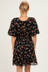 Black Floral Puff Sleeve Dress