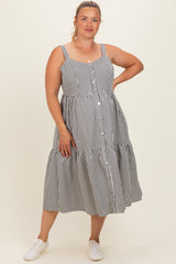Black Striped Tiered Overall Maternity Plus Dress