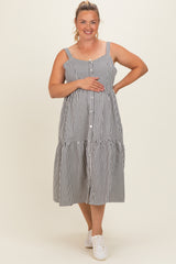 Black Striped Tiered Overall Maternity Plus Dress