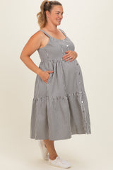 Black Striped Tiered Overall Maternity Plus Dress