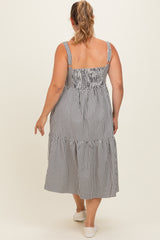 Black Striped Tiered Overall Maternity Plus Dress