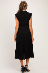 Black Button Up Ruffle Sleeve Tiered Maternity Maxi Dress