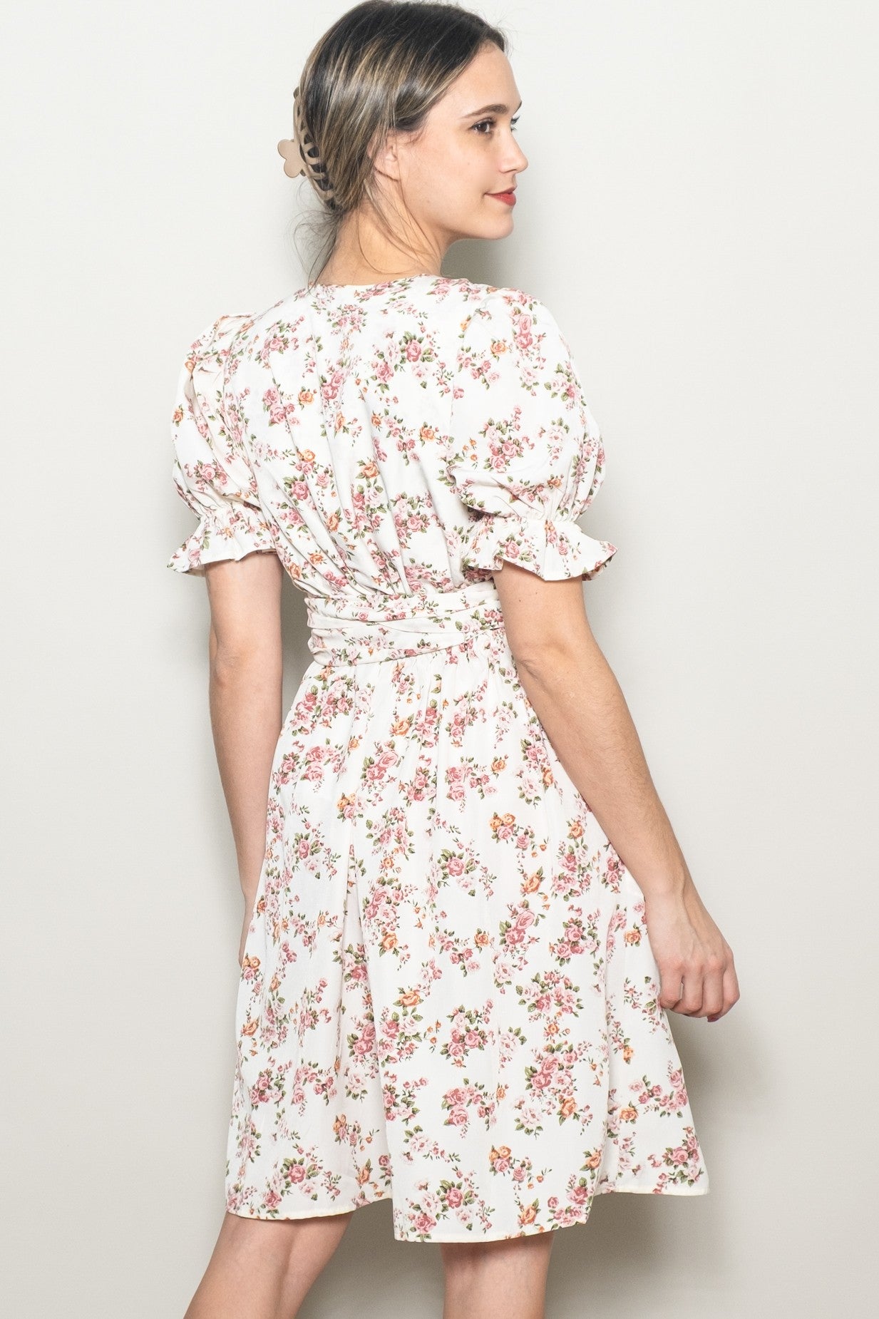 Ivory Rose Floral Wrap Dress