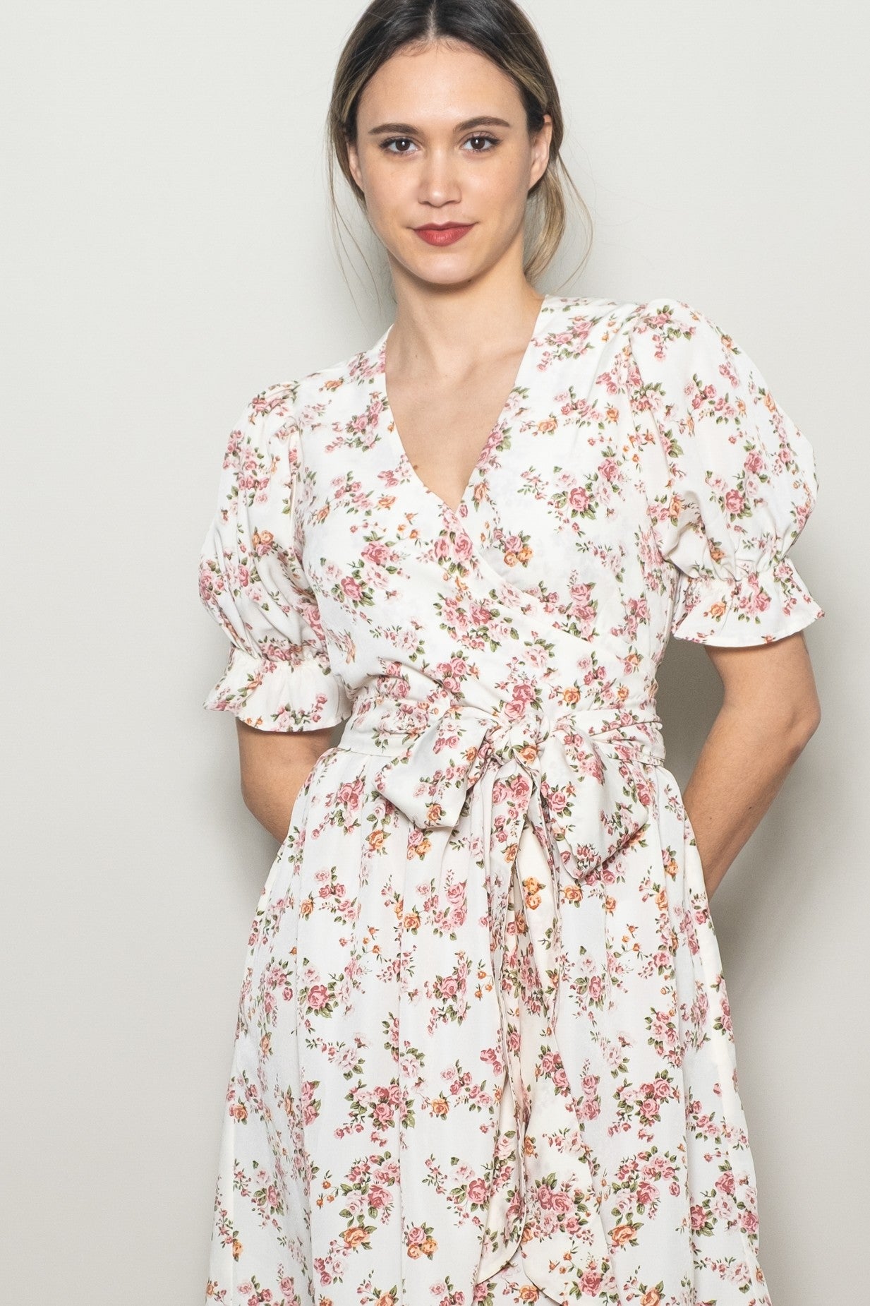 Ivory Rose Floral Wrap Dress