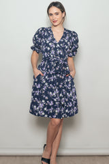 Navy Rose Floral Wrap Dress