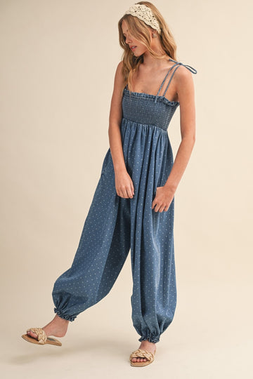 Blue Polka Dot Printed Jumpsuit