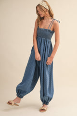 Blue Polka Dot Printed Jumpsuit