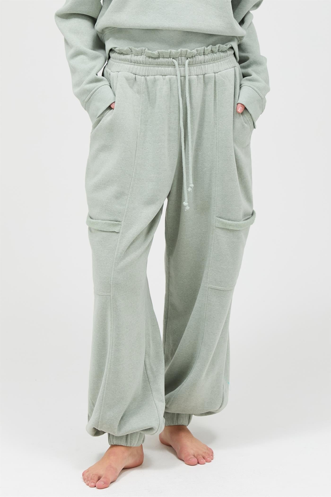 Sage Ruffle Waist Burnout Jogger Pants
