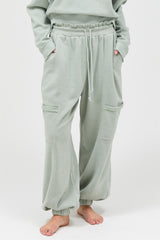 Sage Ruffle Waist Burnout Jogger Pants