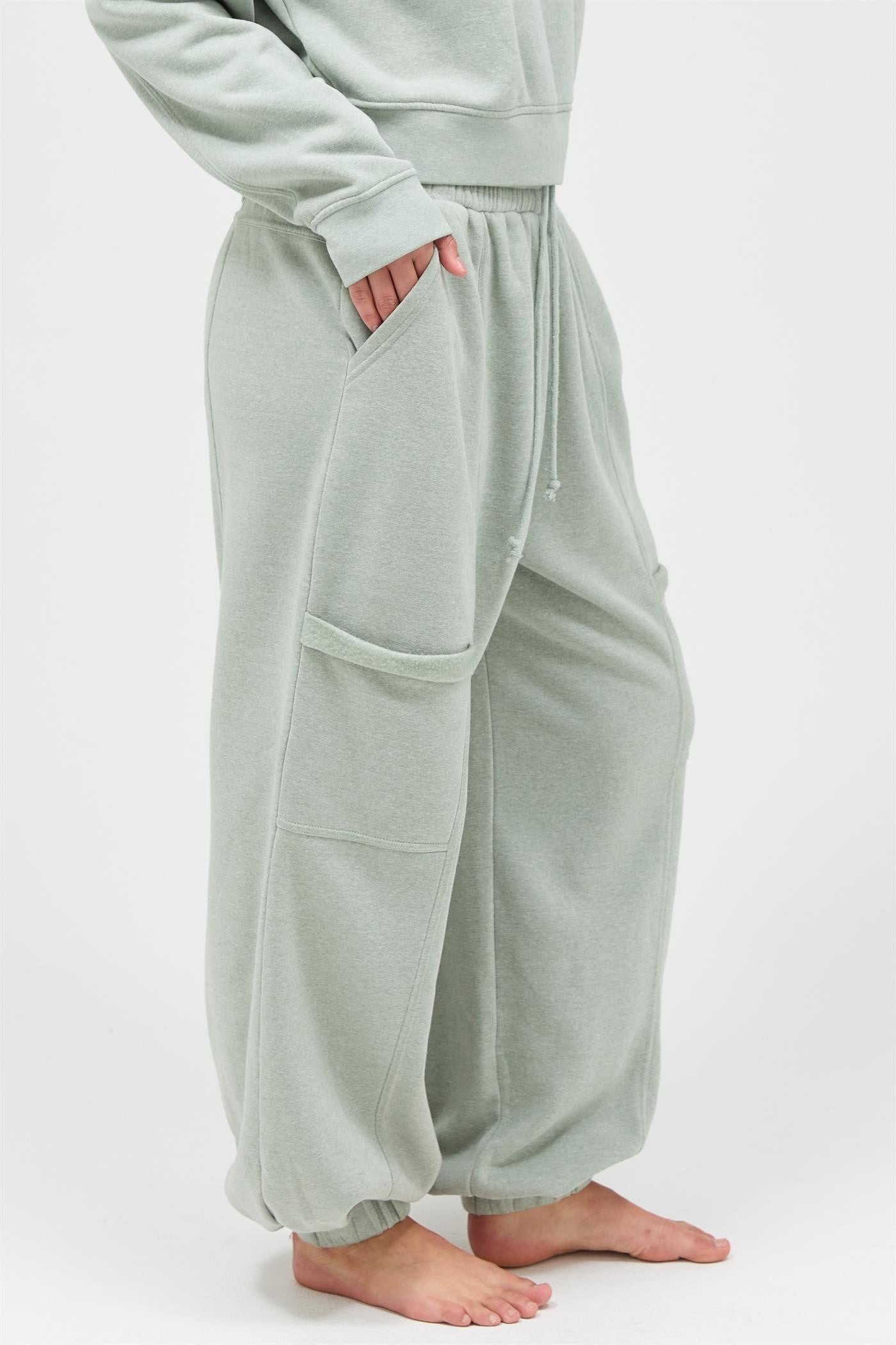 Sage Ruffle Waist Burnout Jogger Pants
