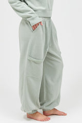 Sage Ruffle Waist Burnout Jogger Pants