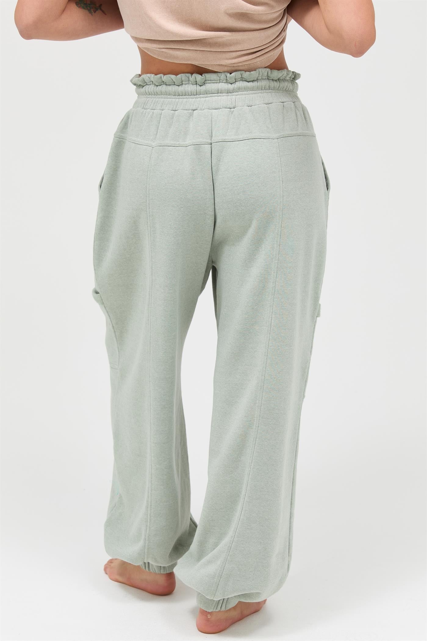 Sage Ruffle Waist Burnout Jogger Pants