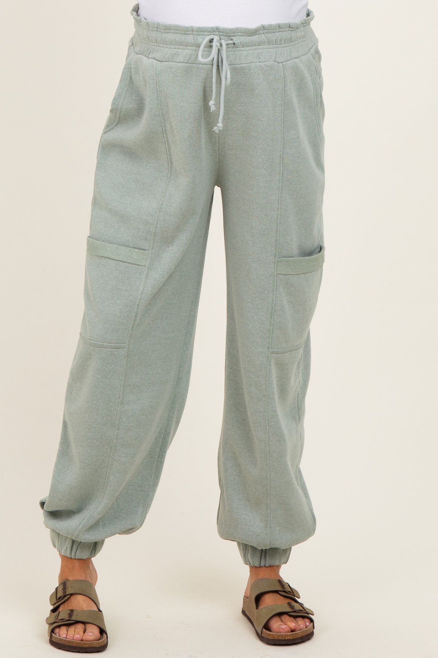 Sage Ruffle Waist Burnout Maternity Jogger Pants