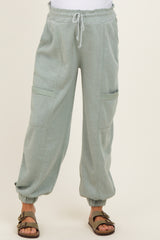 Sage Ruffle Waist Burnout Maternity Jogger Pants