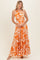 Tangerine Floral Halter Cutout Open Back Maxi Dresses