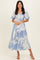 Light Blue Floral Cutout Tie Back Midi Dress