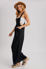 Black Super Wide Leg Overall Jumpsuit