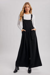 Black Super Wide Leg Overall Jumpsuit