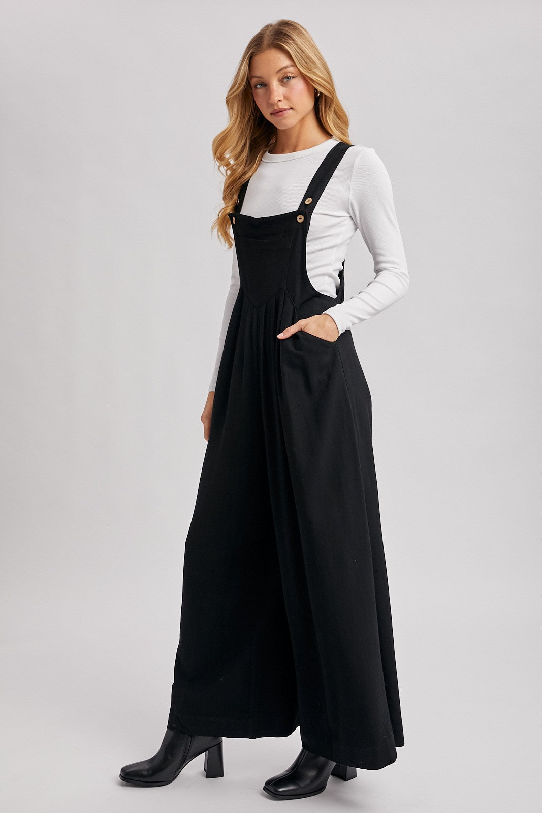 Black Super Wide Leg Overall Jumpsuit