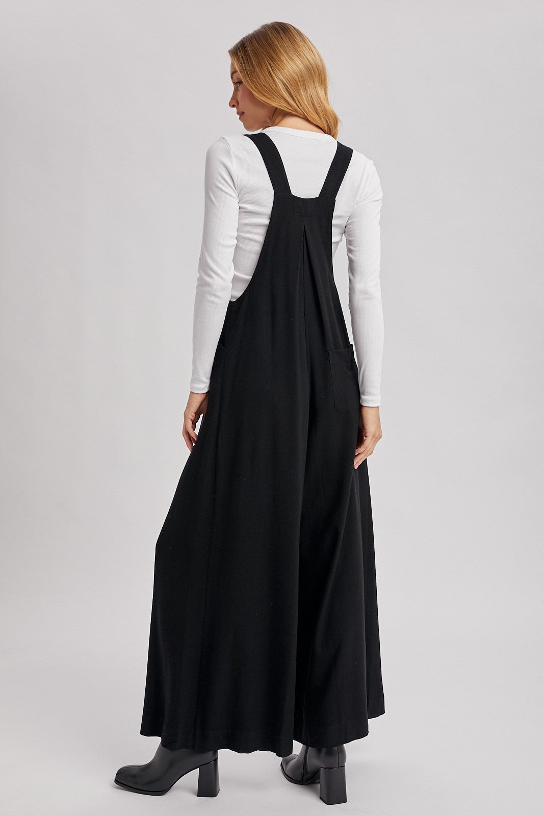 Black Super Wide Leg Overall Jumpsuit