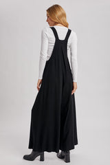 Black Super Wide Leg Overall Jumpsuit