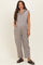 Vintage Taupe Button Up French Terry Maternity Jumpsuit
