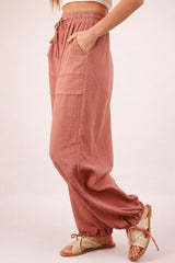 Blush Gauze Cinched Hem Pants