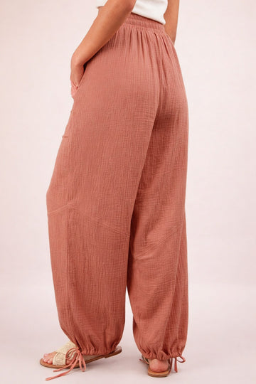 Blush Gauze Cinched Hem Maternity Pants