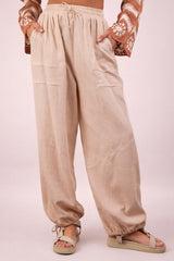 Natural Gauze Cinched Hem Pants